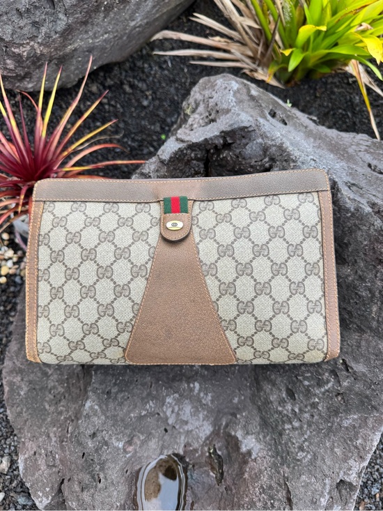 Gucci Handbags - Gucci Vintage 1980s GG Supreme Monogram Clutch Portfolio Web Stripe Italy